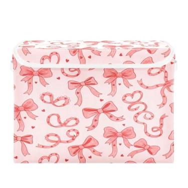 Imagem de Wassud Cestos de armazenamento dobráveis com tampas, laço e fitas, cestas organizadoras de tecido dobráveis para armário, decoração sazonal de casa 40 x 30 x 30 cm