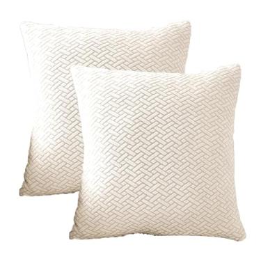 Imagem de Yoovat Capas de almofada de sofá, resistentes ao desgaste, com elasticidade universal para decoração de sofá e sala de estar (textura branca creme, 45,7 cm x 45,7 cm (pacote com 2))