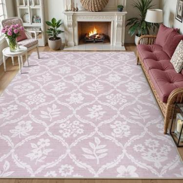 Imagem de Wonnitar Tapetes florais rosa laváveis 20 x 25 cm para quarto, tapete antiderrapante para sala de estar, tapete grande e fofo para berçário de flores, tapete ultrafino macio para armário de sala de