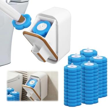 Imagem de Escova de vaso sanitário descartável com 54 cabeças de recarga e suporte - inclui suporte de armazenamento e varinha de vaso sanitário, kit de limpeza de banheiro de escova de banheiro para montagem