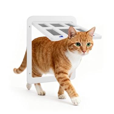 Imagem de Namsan Porta de tela magnética de fechamento automático para gatos e cães pequenos, porta de passagem para pequenos animais de estimação de 21 x 26 cm para portas deslizantes/janelas, branca - Porta