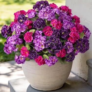 Imagem de Ammyoo Flores artificiais de gerânio para decoração ao ar livre, flores de gerânios de seda falsa, aparência resistente a UV, plantas falsas reais para primavera, jardim, varanda, pátio, varanda