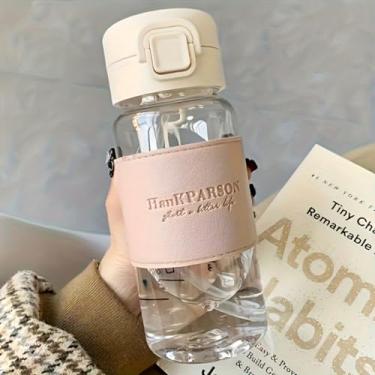 Imagem de Garrafa de água pequena de 500 ml, à prova de vazamento, fácil de abrir, trava segura, segura para lava-louças, livre de BPA, alça de transporte, capa flip higiênica, fácil de limpar, sem odor - rosa