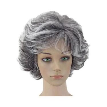Imagem de Peruca Feminina Curta Em Ombre De Dois Tons Cinza E Branco Com Cabelo 