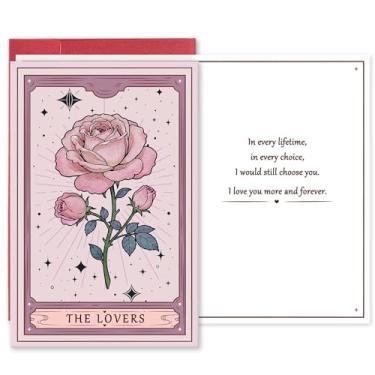 Imagem de hvdler Cartão de amor com tema de tarô para namorado, namorada, cartão de dia dos namorados rosa para amantes de tarô, presente de bruxa I Love You para marido e esposa