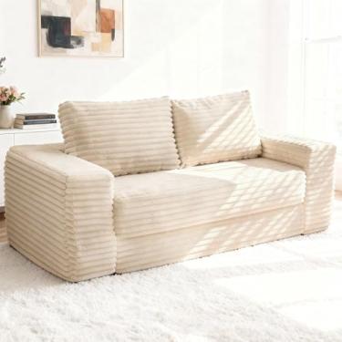 Imagem de Kasunpul Sofá-cama conversível de 157,5 cm, sofá-cama dobrável 4 em 1 com tecido de veludo cotelê e 2 travesseiros, sofá de chão para sala de estar, quarto, apartamento (bege)