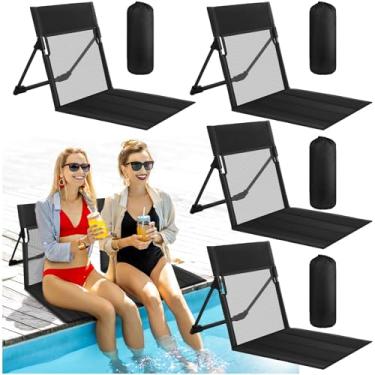 Imagem de Karenhi 4 cadeiras de piscina dobráveis portáteis para beira da piscina oferecem suporte traseiro com bolsa de transporte, assento dobrável para acampamento na praia, piquenique, gramado (preto