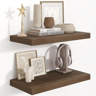 Imagem de Prateleiras flutuantes de parede de 60 cm L x 24 cm P para banheiro, 2 unidades de prateleiras flutuantes profundas para quarto, cozinha, sala de estar, prateleira de parede de madeira rústica com