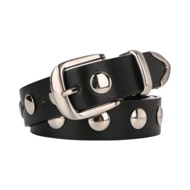 Imagem de Cinto De Couro Estilo Punk Feminino Com Tachas Ajustável Decoração De 