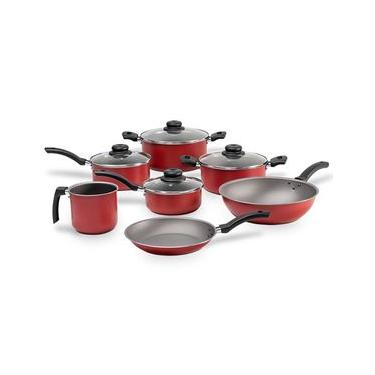 Imagem de Conjunto de Panelas 7 Peças Brinox Ruby com Revestimento Interno Antiaderente Pro-Flon e Tampas de Vidro com Saída de Vapor - Vermelho