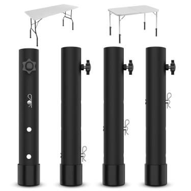 Imagem de ruiru bro 4 pacotes de extensores de perna de mesa, 3 níveis de altura, extensões de mesa dobráveis ajustáveis para a maioria das mesas, diâmetro da perna 3,5 cm (preta)