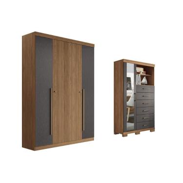 Imagem de Guarda Roupa +cômoda 2 Peças Qc345 Jatobá/grafite - Santos Andirá