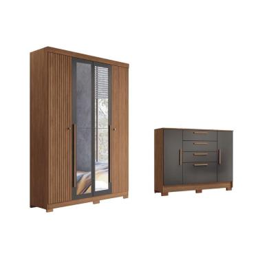 Imagem de Guarda Roupa +cômoda 2 Peças Qc308 Jatobá/grafite - Santos Andirá