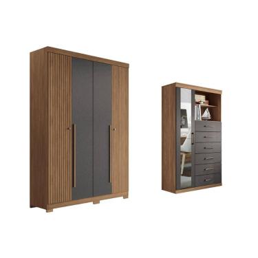 Imagem de Guarda Roupa +cômoda 2 Peças Qc333 Jatobá/grafite - Santos Andirá