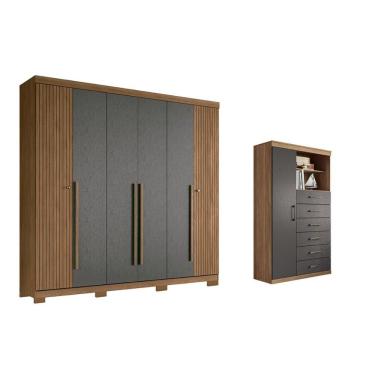 Imagem de Guarda Roupa 2 Peças (1guardaroupa+1cômoda) Qc370 Jatobá/grafite - Santos Andirá