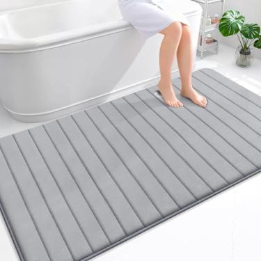 Imagem de OLANLY Tapete de banho listrado de espuma viscoelástica 177 x 116, tapetes de banheiro absorventes super macios, secagem rápida, tapetes de chuveiro laváveis na máquina, tapete de banho, acessórios de
