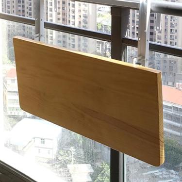 Imagem de ZXLPHA Varanda, mesa de corrimão ao ar livre, deck de varanda de madeira maciça ajustável para parede, grades laterais para pátio e jardim