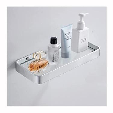 Imagem de Prateleiras de banheiro de alumínio espaciais montadas na parede chuveiro de vidro temperado retangular organizador de armazenamento acessórios de banheiro à prova de ferrugem (cor: branco, tamanho