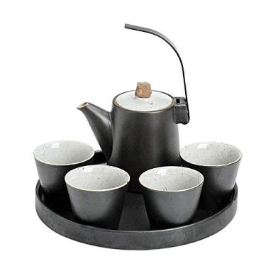 Imagem de Conjunto de chá chinês de porcelana para uso doméstico, bule de chá com alça e xícaras de chá, serviço para 4 conjuntos de chá de cerâmica para adultos (verde tamanho único)