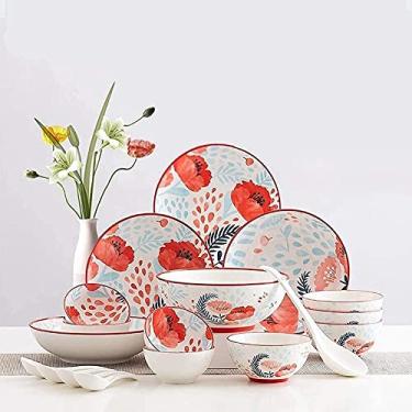Imagem de Conjunto de pratos de porcelana e tigelas de cerâmica, contemporâneo, criatividade, floral, redondo, para cozinha