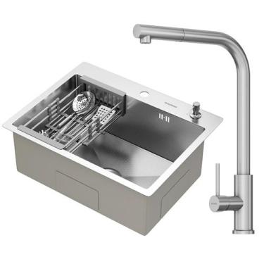 Imagem de Kit Cuba Gourmet Quebec 60cm Aço Inox 304 e Torneira Gourmet Toronto A