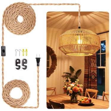 Imagem de Maliralt Luminárias Suspensas De Vime, Pendentes 5 Metros Com Fio Encaixe Na Tomada Parede, Iluminação Interruptor Liga/Desliga Para Quarto E Sala Estar (Abajur Em Formato Abóbora)