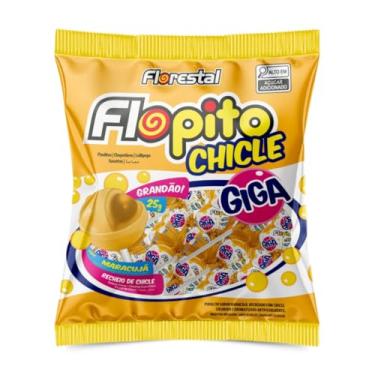 Imagem de Pirulito Flopito Giga Maracujá Florestal 600G, Pirulito Grande Em Formato De Bola Com Recheio De Chiclete, Amarelo, Sabor Tropical Intenso De Maracujá, Doce Com Recheio Surpresa, Ideal Para Diversão, Doces Emoções Desde 1936