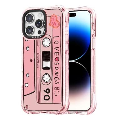 Imagem de Rosarnnah Capa para iPhone 14 Pro fofa - compatível com Magsafe - Capa de telefone à prova de choque com proteção contra quedas de grau militar de 6 m - Design engraçado de fita cassete (6,9 cm) rosa