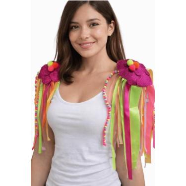 Imagem de Ombreira Carnaval Feminina Colorida Glitter Fitas Papilloo, Rosa