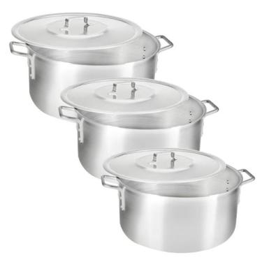 Imagem de Jogo 3 Caçarolas N32 34 36 Panela Grande Alumínio com Tampas - MAX Alu