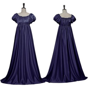 Imagem de Helltaker Vestido feminino Regency fantasia cintura alta babados manga bufante vestidos longos império para festa, Roxa, GG