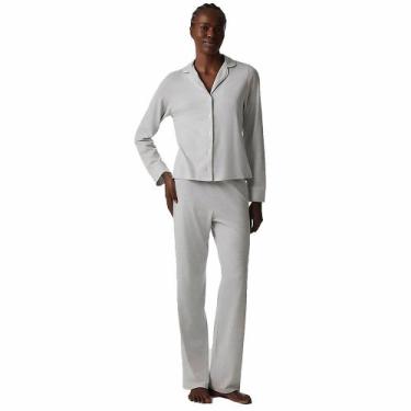 Imagem de Pijama Longo Feminino Americano Botões Hering - Cinza, Cinza mescla, P
