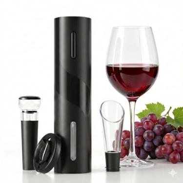 Imagem de Abridor de Vinho Elétrico Automático 4 em 1 – Saca-Rolhas Elétrico com Cortador de Lacre, Bico Dosador e Rolha a Vácuo – Ideal para Presentes