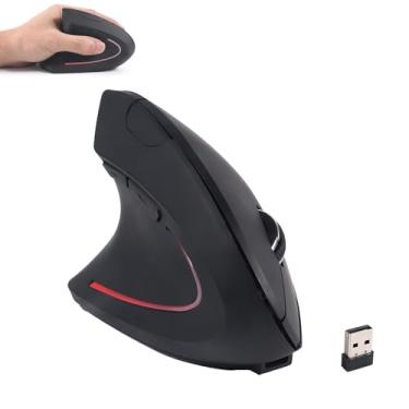 Imagem de Mouse sem fio ergonômico para canhotos, mouse vertical com receptor USB, luz de LED, 6 botões, 2,4 GHz, mouse de computador portátil óptico recarregável para laptop, PC, desktop, notebook, presentes