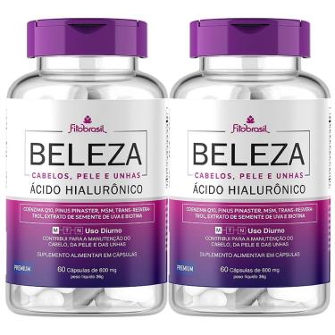 Imagem de Beleza - Cabelo, Pele e Unhas - kit com 2 frascos de 60 cáps com Ácido Hialurônico, Q10, MSM, Resveratrol, Biotina