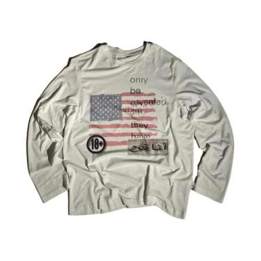 Imagem de Camiseta Feminina Branca De Manga Longa Estampada Estilo Americano Ver