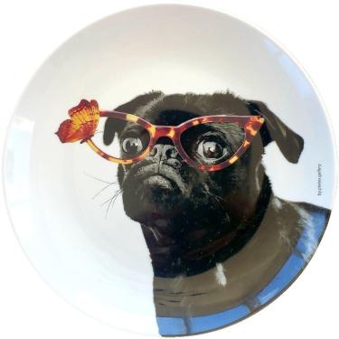 Imagem de Prato De Porcelana Cachorro Pug Juaninha And Butterfly - 24 Cm