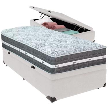 Imagem de Cama Box Baú Branco E Colchão Black Graphite Molas Ensacadas Solteiro 88x188x27 Anjos