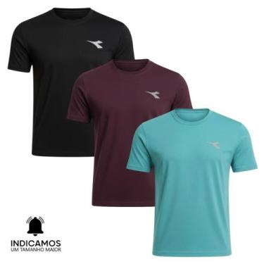Imagem de Kit 3 Camisetas Diadora Small Logo Masculina - Bordô e Azul Turquesa G