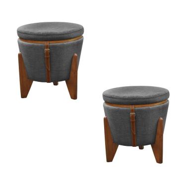 Imagem de Conjunto - 2 Puffs Banqueta Fênix Baú Mesa Castellar Móbile Linho Cinza