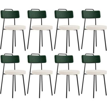 Imagem de Kit 08 Cadeiras Decorativa Estofada Sala De Jantar Barcelona L02 Facto Verde Musgo Linho Cru - Lyam