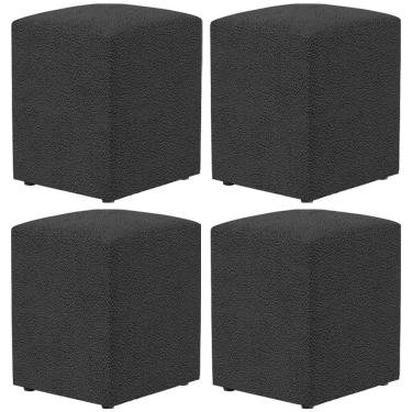Imagem de Kit 04 Puffs Quadrado L02 Decorativo Bouclê Preto - Lyam Decor
