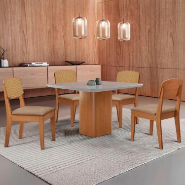 Imagem de Mesa De Jantar Eloise 90cm Tampo Mdf 4 Cadeiras Moderna Turim 07/nat/off/serig. Off