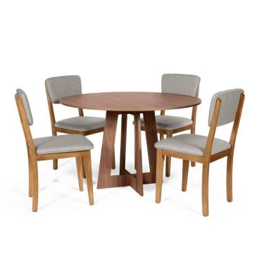 Imagem de Mesa De Jantar Redonda Montreal Noronha Com 4 Cadeiras Estofadas Ella Cinza Claro