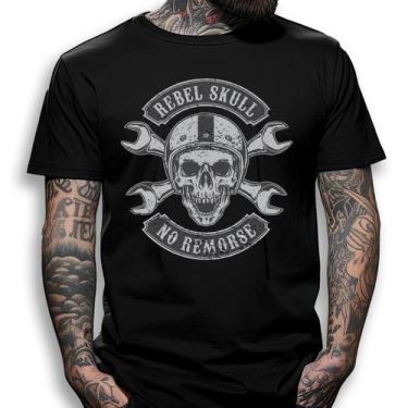 Imagem de Camiseta Preta Custom Rebel Skull Helmet No Remorse, EG