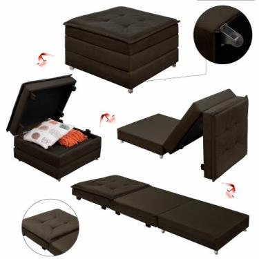 Imagem de Puff Que Vira Cama Solteiro Dobrável Compacto Com Rodinha e Bau Decora