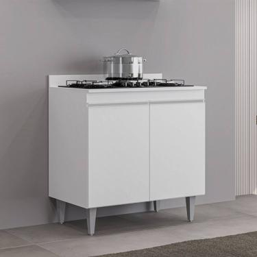Imagem de Balcão Cooktop Ellen 80cm 2 Portas Branco Maderatto Móveis