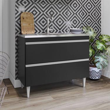 Imagem de Balcão de Pia Esmeralda 100cm 2 Portas Basculantes Preto Maderatto Móveis