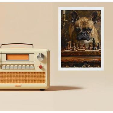 Imagem de Quadro Jogo Xadrez - Bulldog Francês 45X34Cm - Com Vidro - Quadros On-
