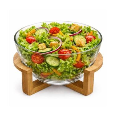 Imagem de Saladeira Vidro Suporte Madeira Bowl Sobremesa Tigela 19cm - CLICK HOU